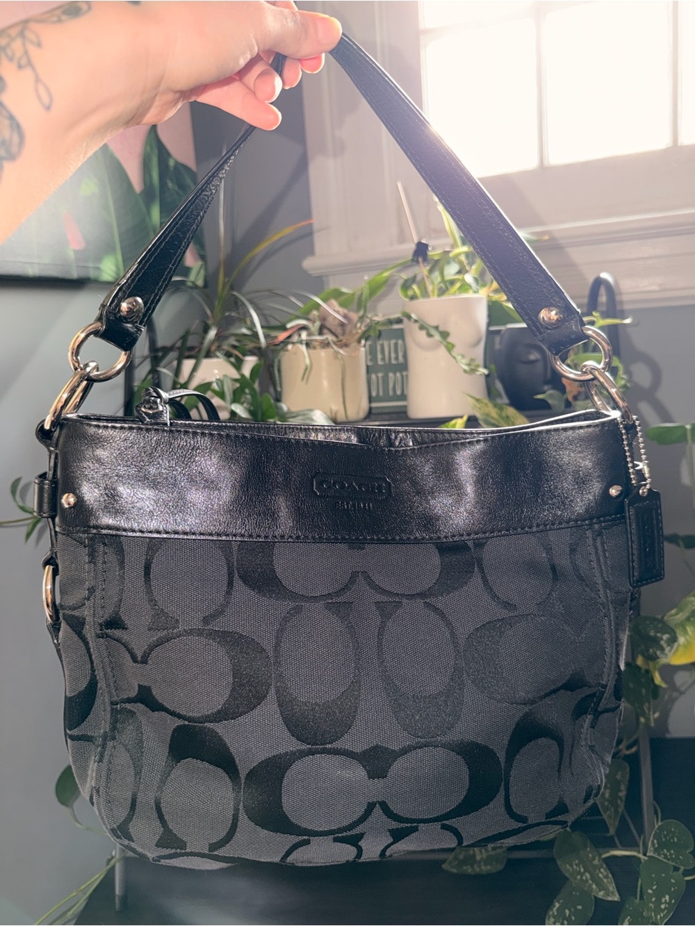 COACH Signature Zoe Hobo Shoulder Bag Blue Lining